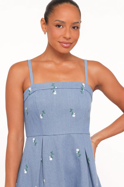 Chelsea Embroidered Midi Dress - Med Denim