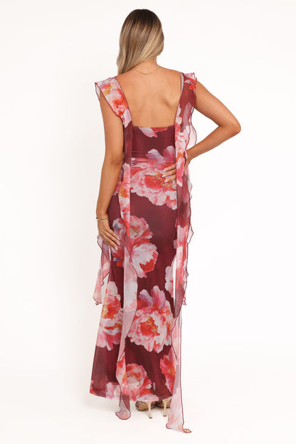 Chiara Maxi Dress - Burgundy Peony