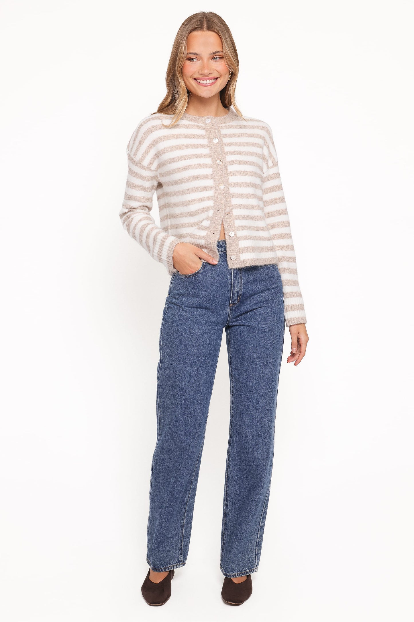 Dean Striped Cardigan - White/Beige