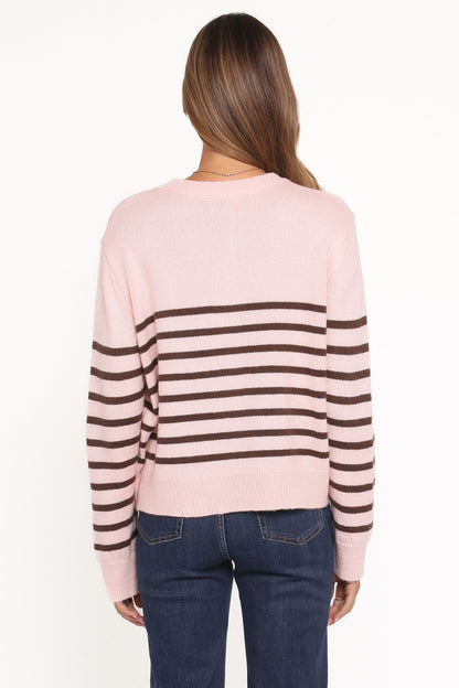 Eleanora Striped Knit Pullover Sweater - Pink