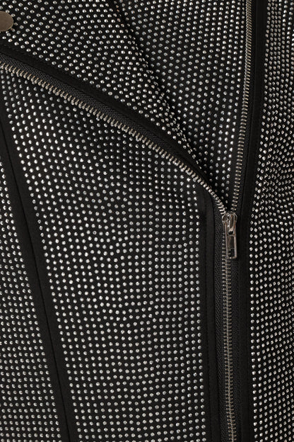 Elaina Crystal Studded Moto Jacket - Black