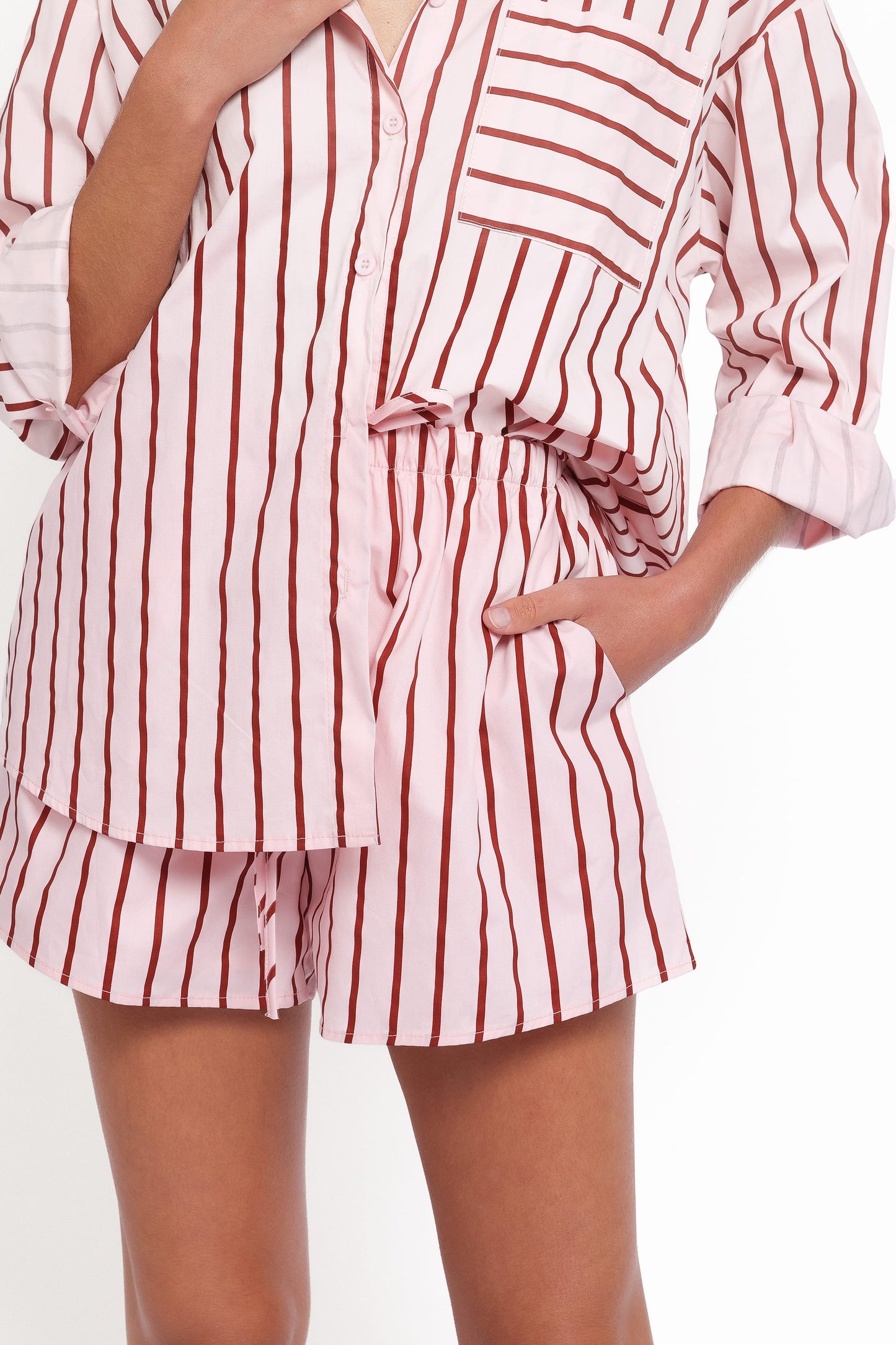 Ashlyn Short Set - Pink And Burgundy Stripe