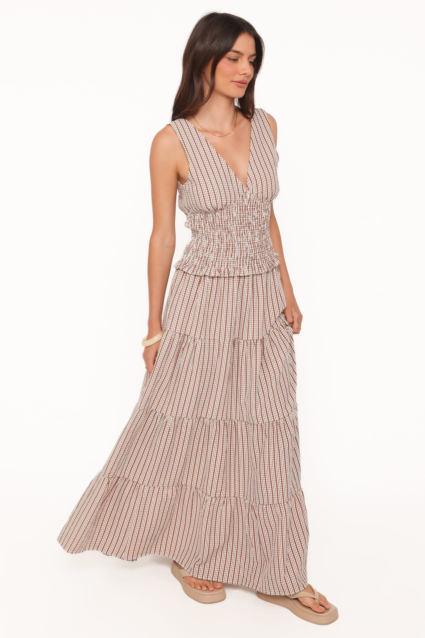 Eirlys Tiered Skirt Set - Brown White