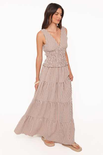 Eirlys Tiered Skirt Set - Brown White