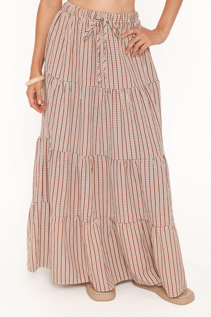 Eirlys Tiered Skirt Set - Brown White