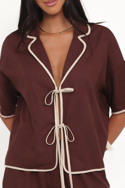 Dalton Tie Top - Brown Cream