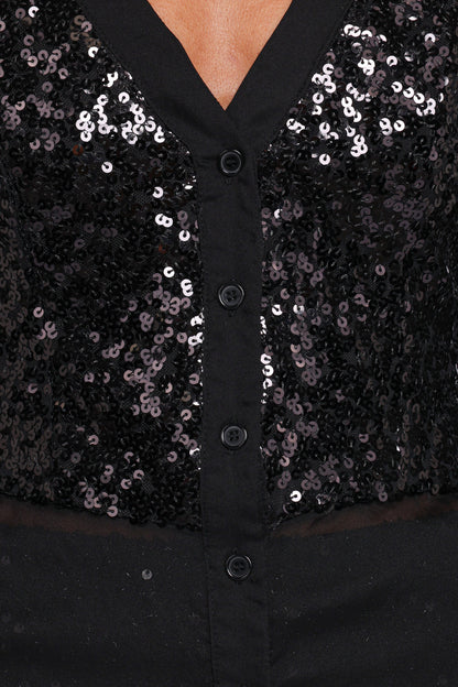 Eliana Sheer Sequin Blouse - Black