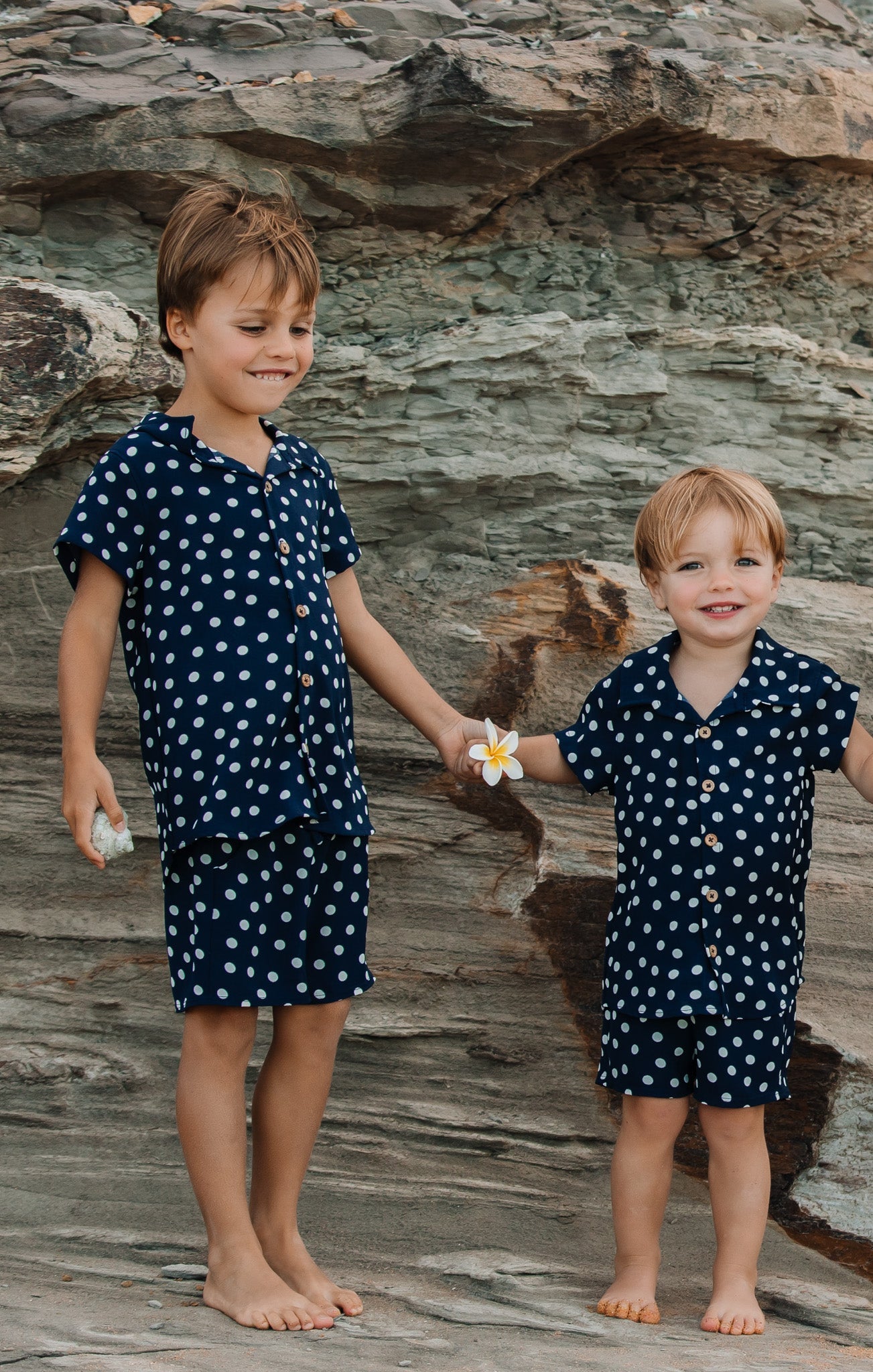 Lil Easy Shorts ~ Navy Polka Dot