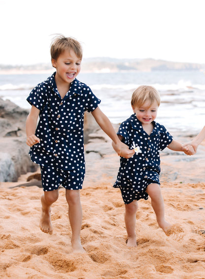 Lil Easy Shorts ~ Navy Polka Dot