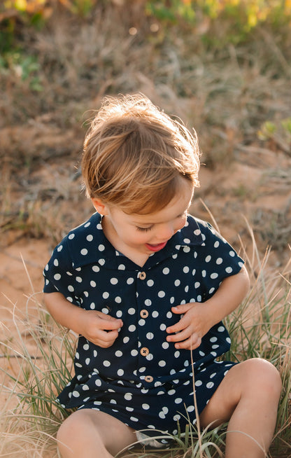 Lil Easy Shorts ~ Navy Polka Dot