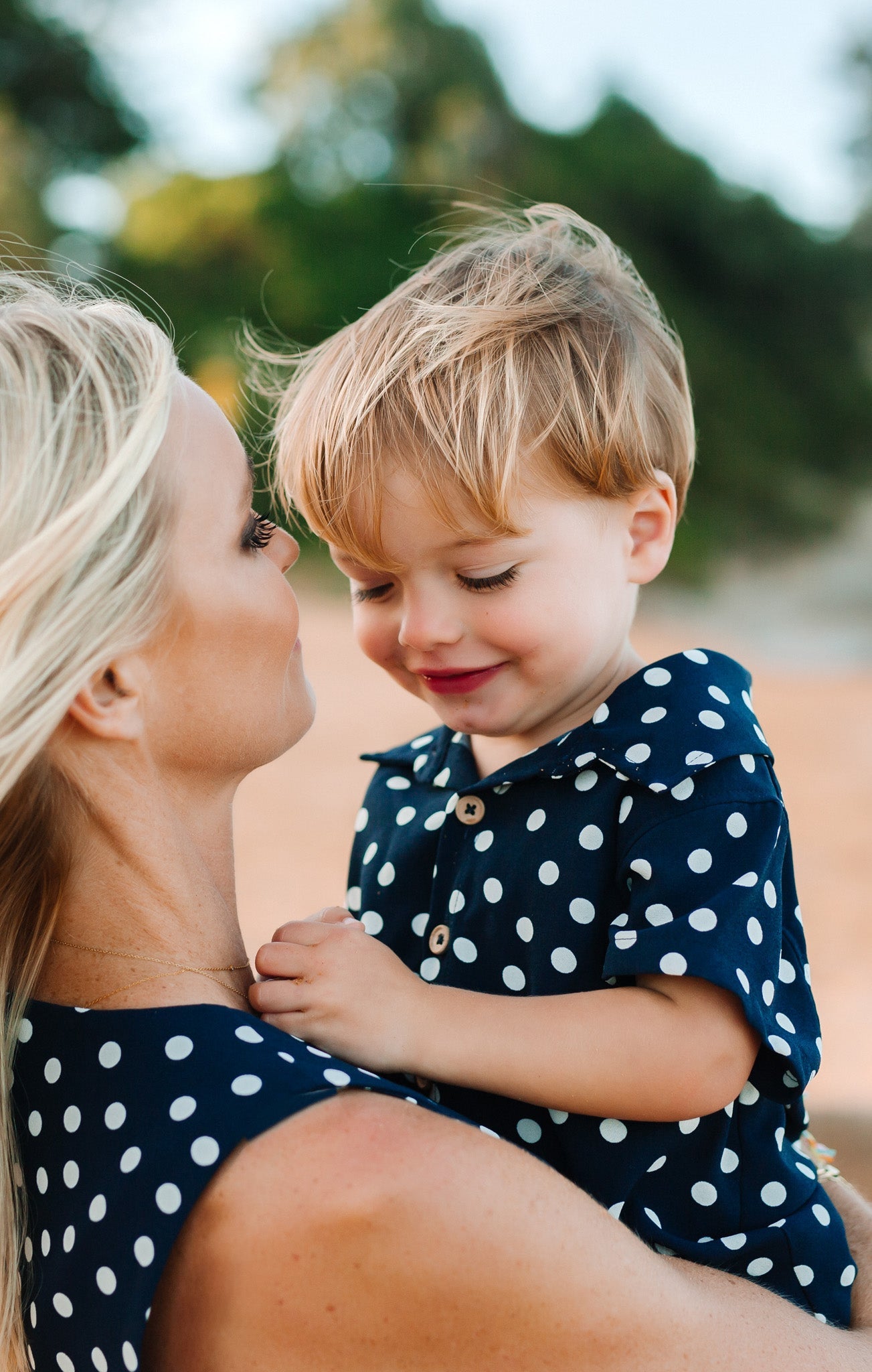 Lil Button Up Shirt ~ Navy Polka Dot