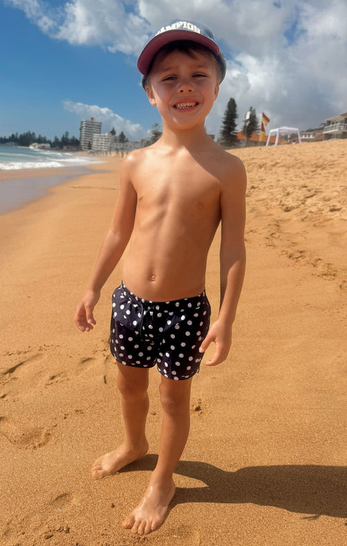 Little Beach Bum Trunks ~ Navy Polka Dot