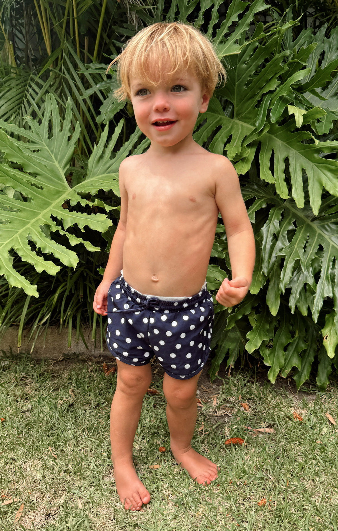 Little Beach Bum Trunks ~ Navy Polka Dot