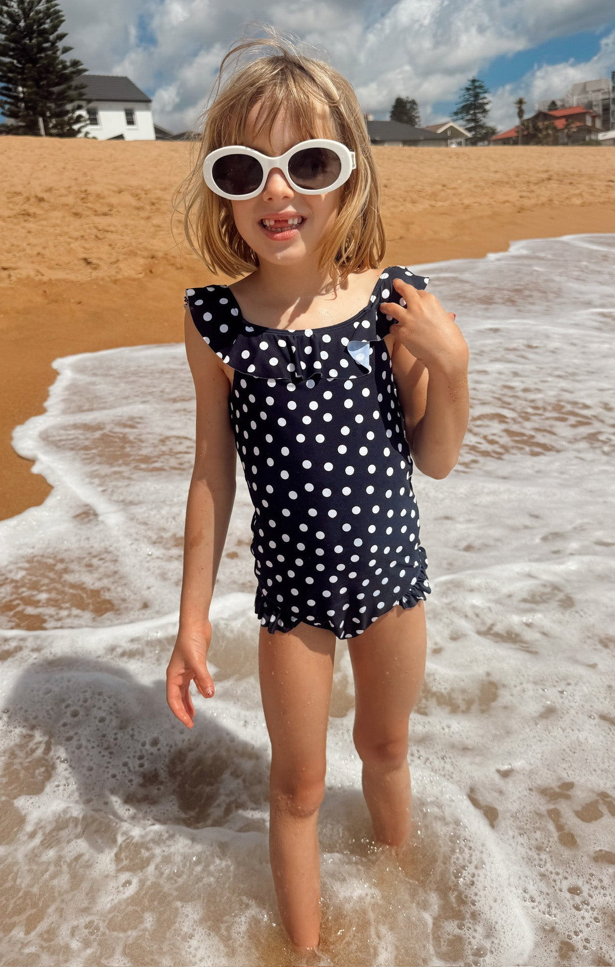 Madeline One Piece ~ Navy Polka Dot