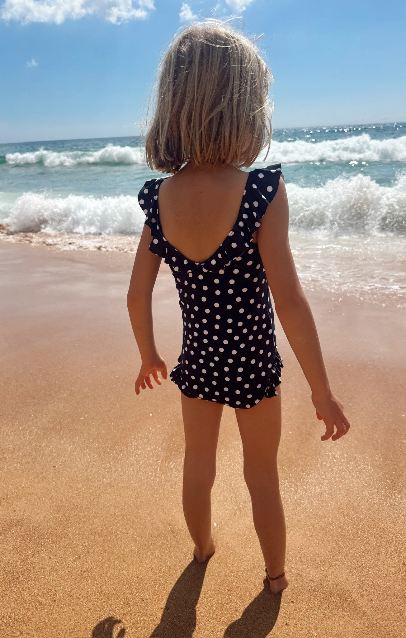 Madeline One Piece ~ Navy Polka Dot