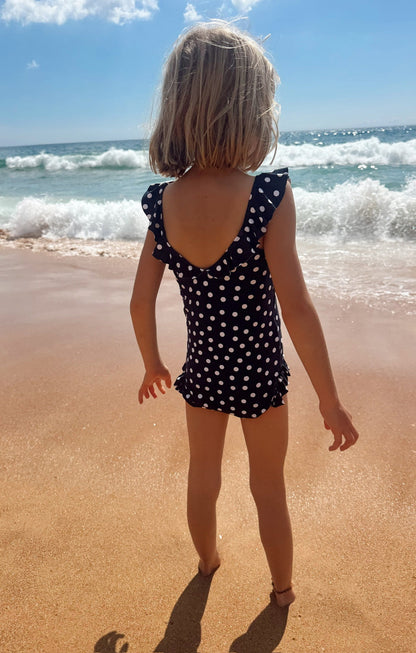 Madeline One Piece ~ Navy Polka Dot
