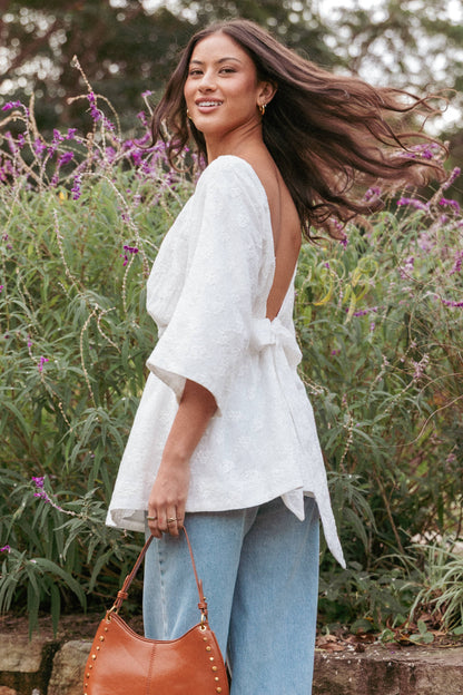 Camila Open Back Top - White Embroidery